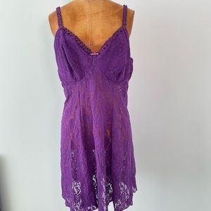 Cacique Size 18/20 Purple Lace Sheer Slip Nighty Ruffle Lingerie